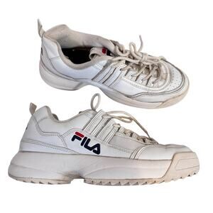 Fila White Leather Chunky Sneakers Womens 10 Dad Shoes Athletic Running Classic